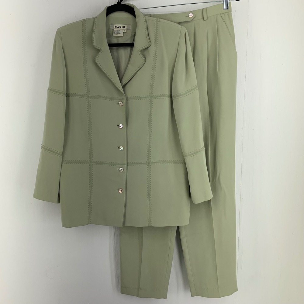 Vintage 90s Silk Pant Suit Quiet Luxury Money 2 Piece Sz 8 Professional Career